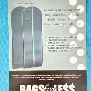 Wedding Formal Dress Bridal Gown Dust-Tear-Water Proof Storage‎ Garment Bag NWT